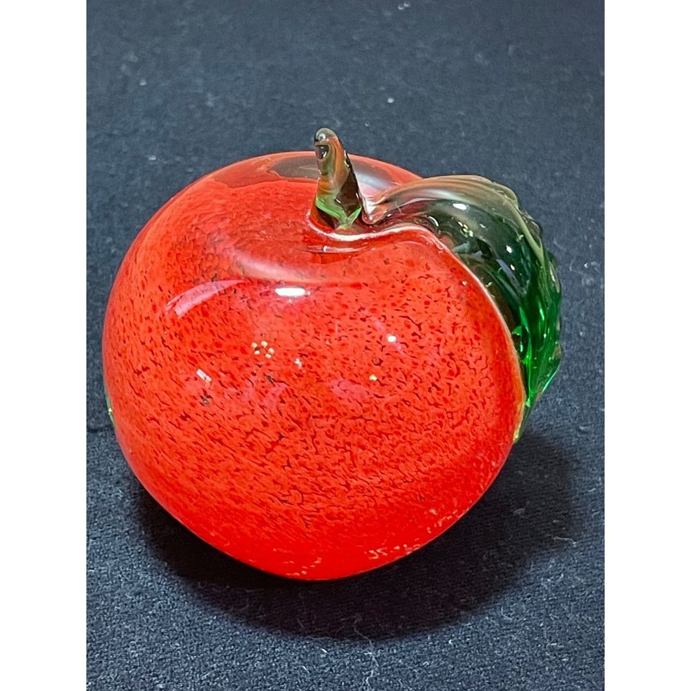 Vintage Mid Century Paper Weight Red Glass Apple Figurine